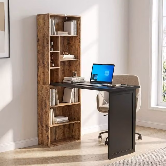 STILVORA Folding Writing Desk with Shelves and Blackboard in Rustic Brown – 1