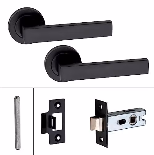 Golden Grace Delta Door Handles on Rose with Latch, Matt Black, 6 Pairs – 2