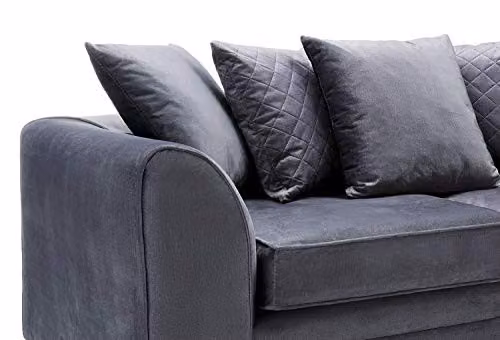 Abakus Direct Chicago 3 Seater Velvet Sofa in Grey, W/D/H: 180 x 89 x 78 cm – 6