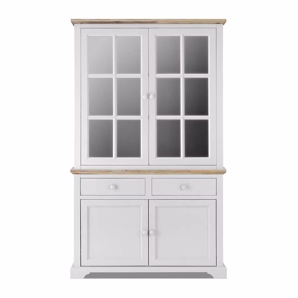 Statement Furniture Florence Display Cabinet and Dresser in White with Brushed Acacia Wood Top, W/D/H: 120 x 42 x 200 cm – 2
