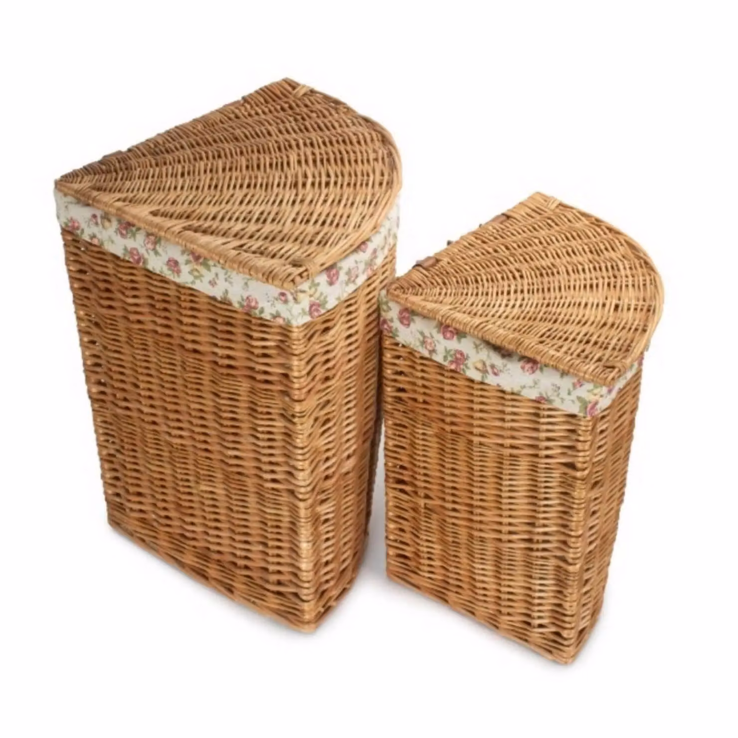 Red Hamper Set of 2 Wicker Corner Laundry Baskets with Garden Rose Lining in Brown, Red and Multicolour, Height: 60 cm – 2