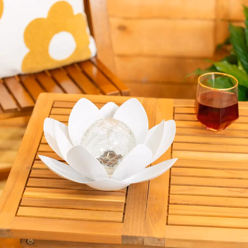 ValueLights White Solar Powered Outdoor Lotus Flower Waterlily Garden Light Metal Decoration – 3