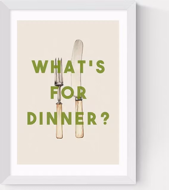 East End Prints What's For Dinner Retro Typography Framed Art in White and Multicolour