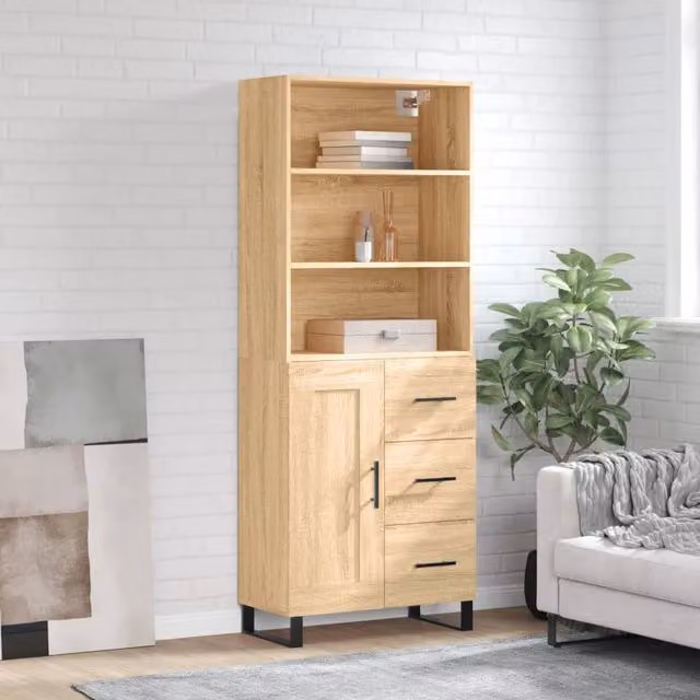 Berkfield Home Sonoma Oak Highboard in Brown, W/D/H: 69.5 x 34 x 180 cm