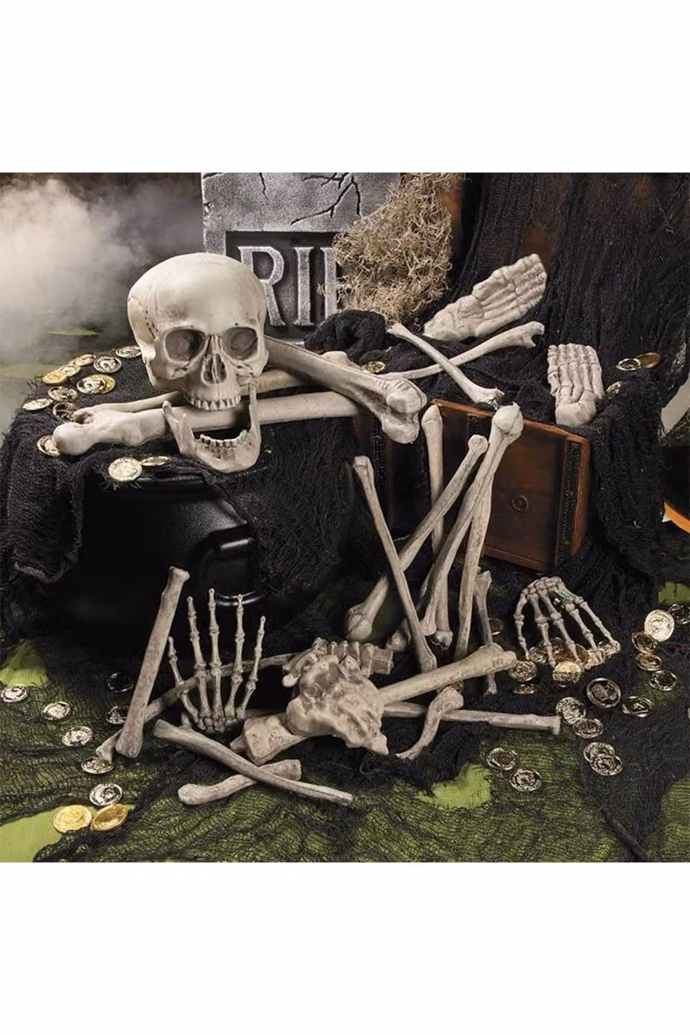H&O Direct 28-Piece Skull and Bones Halloween Decoration Set in White – 2