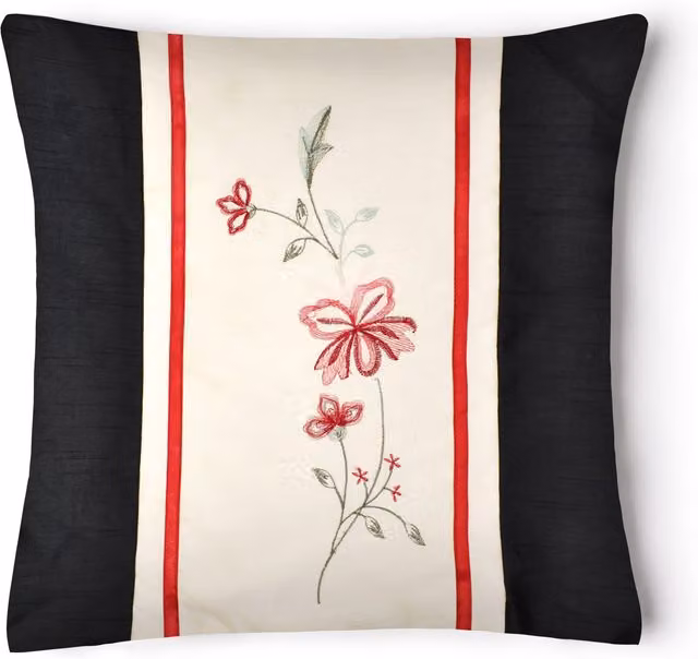 Intimates Black Embroidered Faux Floral Silk Square Cushion