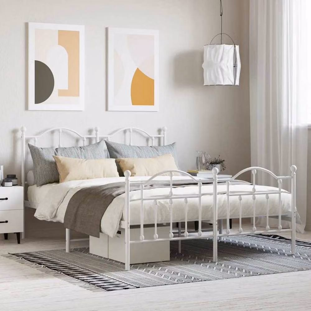 Berkfield Home Metal Bed Frame with Headboard and Footboard in White, 140 x 200 cm – 2