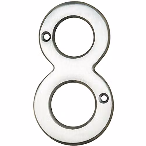Loops Satin Chrome House Numeral Plaque Number 8, Height: 75 mm, Depth: 4 mm