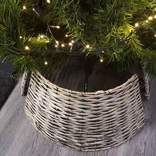 Samuel Alexander Round Wicker Rattan Christmas Tree Skirt in Beige or Brown – 2