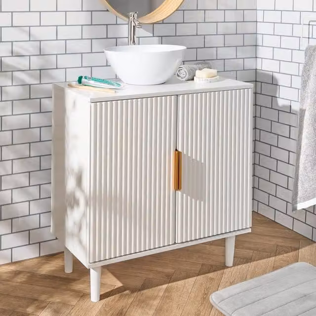 OHS Ribbed Undersink Bathroom Cabinet MDF Storage Organiser in Cream