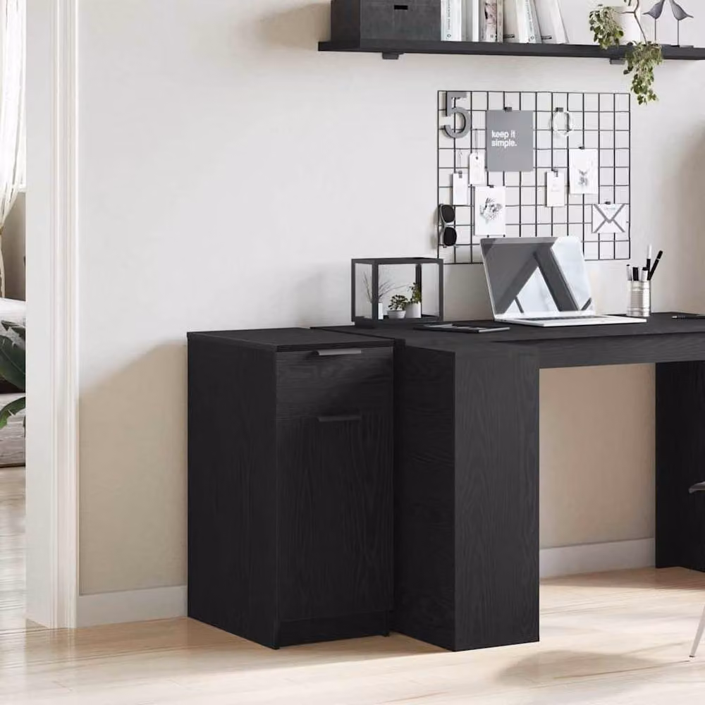 Berkfield Home Modern Desk Cabinet in Black Oak with Hinged Doors and Drawers, W/D/H: 33 x 50 x 75 cm – 4