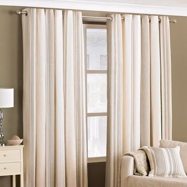Make It A Home Set of 2 Broadway Striped Room Darkening Eyelet Curtains in Brown and Beige, Height: 183 cm, Width: 117 cm