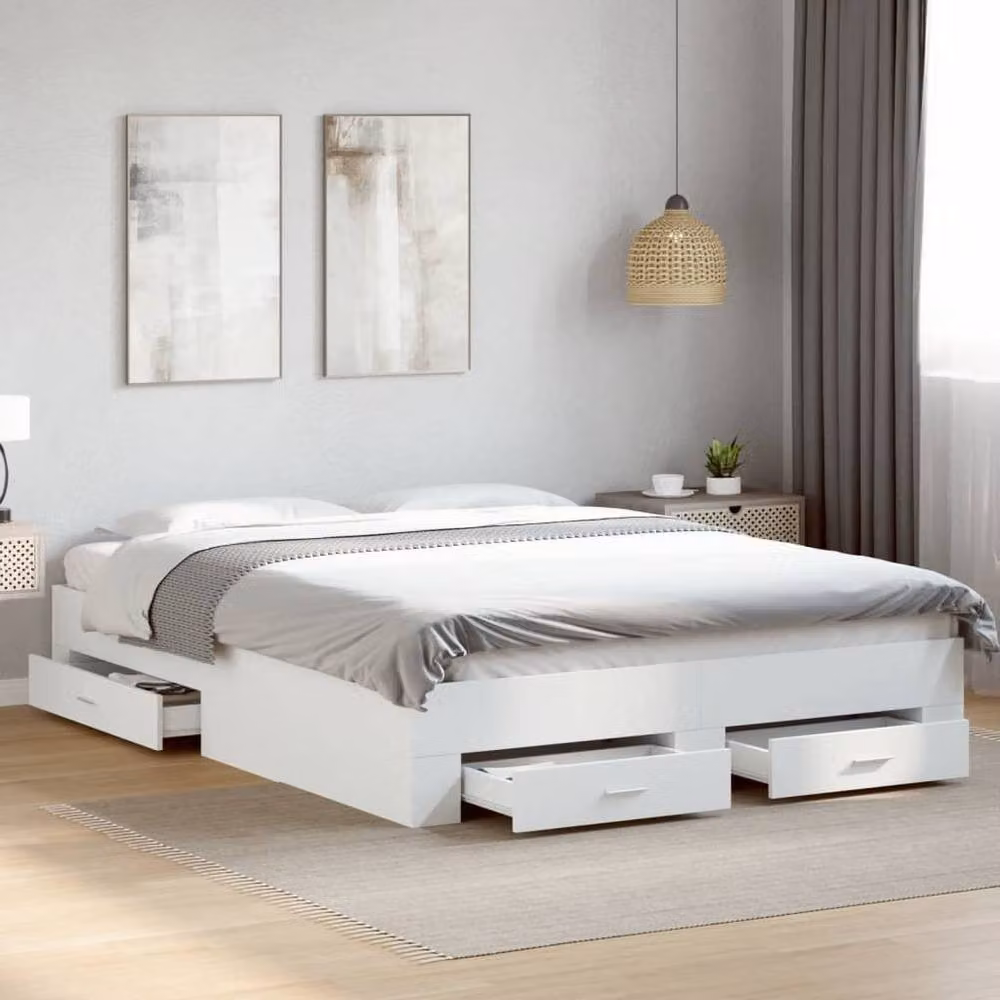 Berkfield Home Modern Bed Frame with Drawers, White, W: 140 cm, L: 200 cm – 2