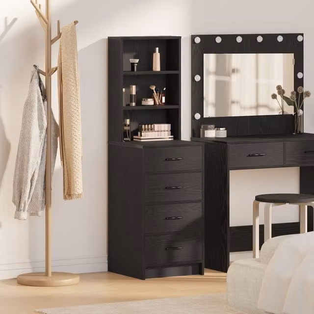 Berkfield Home Black Oak Highboard in Matt MDF, W/D/H: 40 x 41 x 135 cm