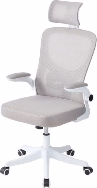 Livingandhome Modern Height Adjustable Fabric Task Chair with Headrest, Armrests and 360 Swivel in White and Grey