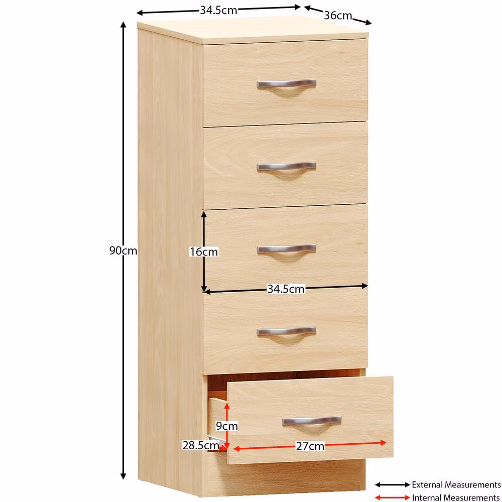 HD Designs Riano 5 Drawer Narrow Freestanding Storage Chest in Brown – 2