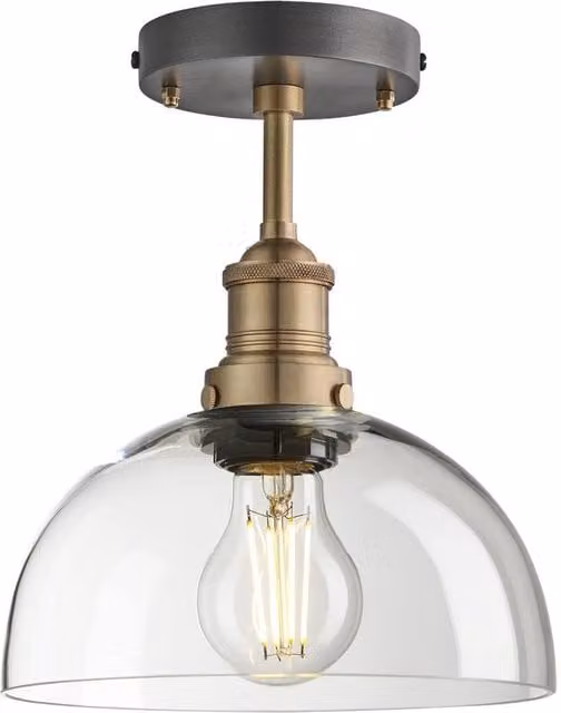 Industville Brooklyn Glass Dome Flush Mount Ceiling Light in Gold and Clear, Diameter: 20.32 cm