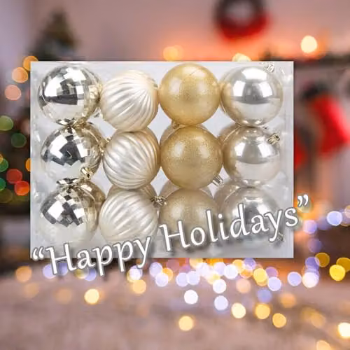 VFM e-Store Set of 24 Round Champagne and Gold Christmas Bauble Hanging Tree Ornaments, 8 cm – 5