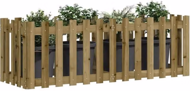 Berkfield Home Garden Raised Bed with Fence Design in Brown Impregnated Pine Wood, W: 150 cm, D: 50 cm, H: 50 cm