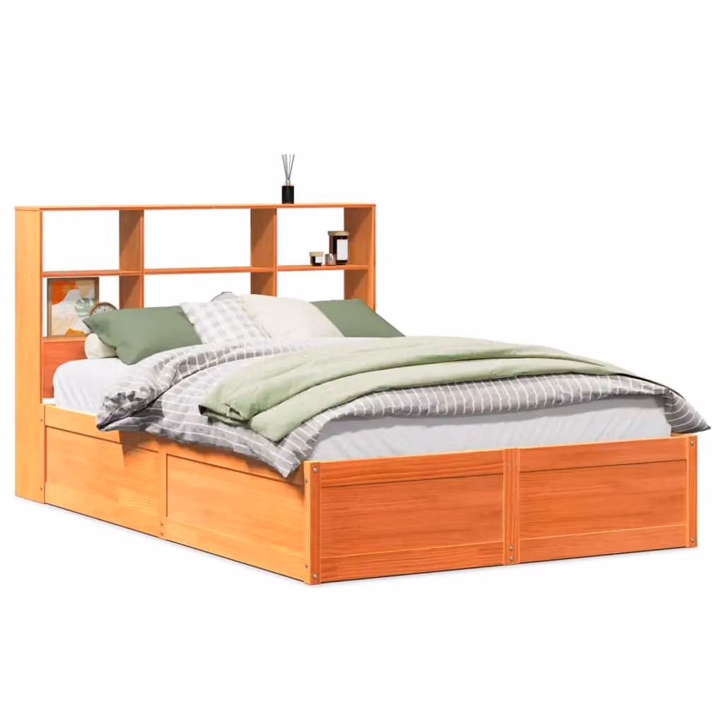 Berkfield Home Wax Brown Solid Wood Pine Bed Frame with Side Compartments W/D/H: 140 x 200 cm – 2