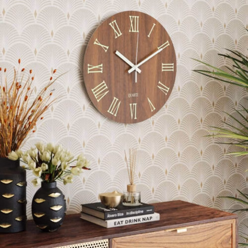 NESTLUNE Brown Luminous Silent Quartz Round Wood Wall Clock, W/D/H: 100 x 100 x 30 cm – 3