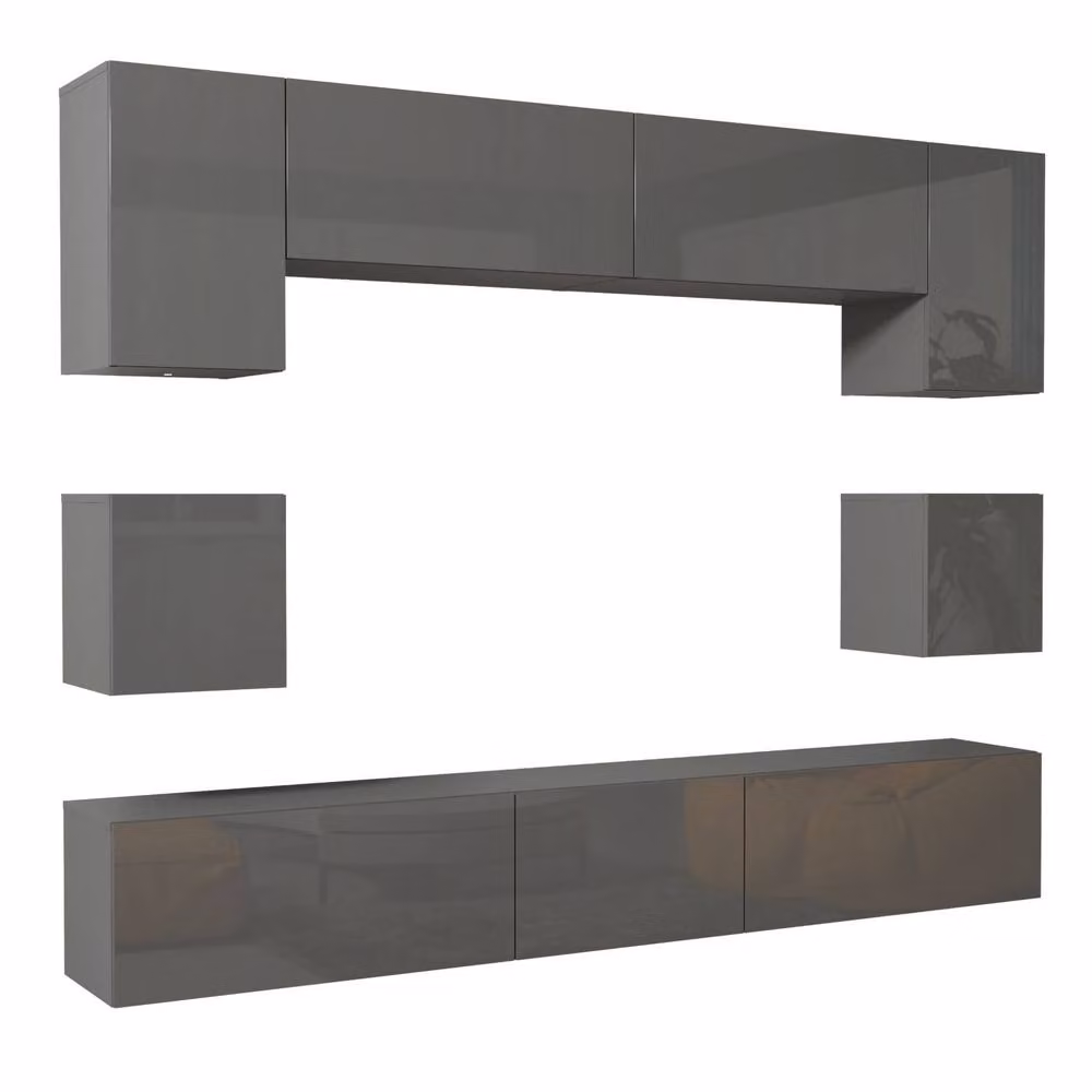 Creative Furniture Modern Wall Mounted TV Unit in Grey with Glossy Hinged Doors W/D/H: 242 x 207 x 35 cm – 4