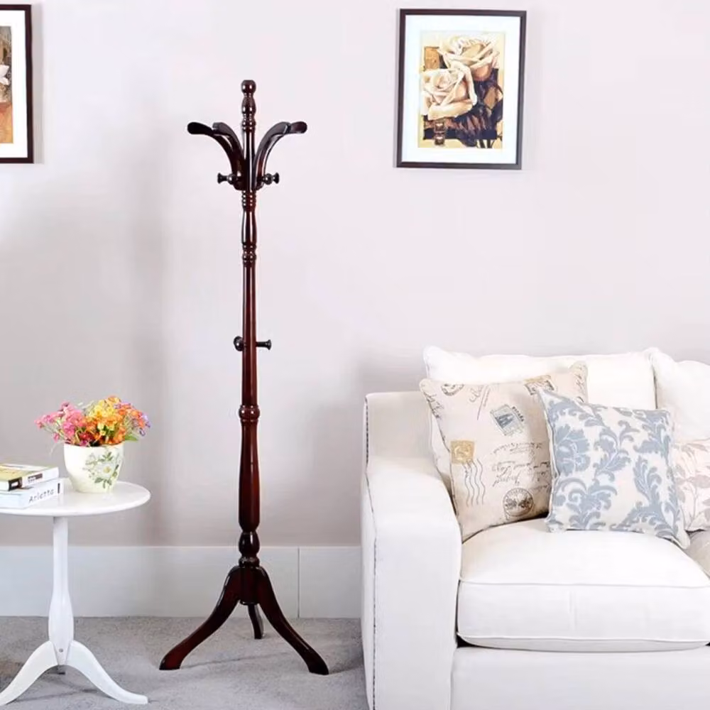 FLAVORA Red Lacquered Wooden Vintage Clothes Rail Stand, Height: 182.88 cm, Width: 50 cm, Depth: 50 cm – 4