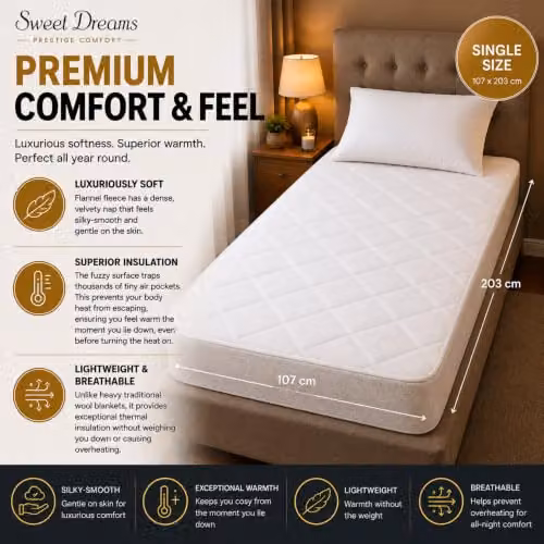 Sweet Dreams Plush Fleece Heated Mattress Cover, White, W/D/H: 200 x 107 x 40 cm – 2