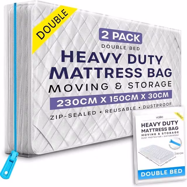 Volila Reusable Waterproof Double Mattress Bag with Zipper, Transparent, W/D/H: 140 x 200 x 30 cm