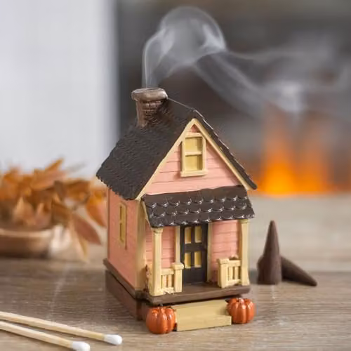 Something Different Wholesale Pink Ceramic House Incense Cone Burner with Pumpkins for Autumn and Halloween – 3