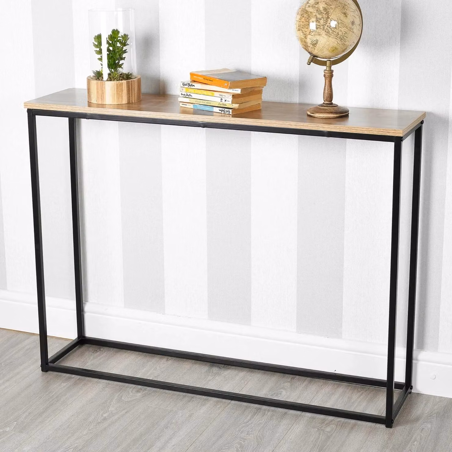 EONLION Industrial Wooden Console Table with Metal Legs in Brown, W/D/H: 100.5 x 24.0 x 75.5 cm – 3