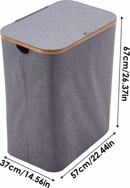 Livingandhome Collapsible Fabric Laundry Basket with Lid, Handles and Removable Bag, Grey, Height: 67 cm