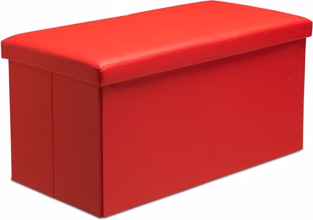 Snug City Red Faux Leather Rectangular Storage Ottoman with Lid, W/D/H: 76 x 38 x 38 cm