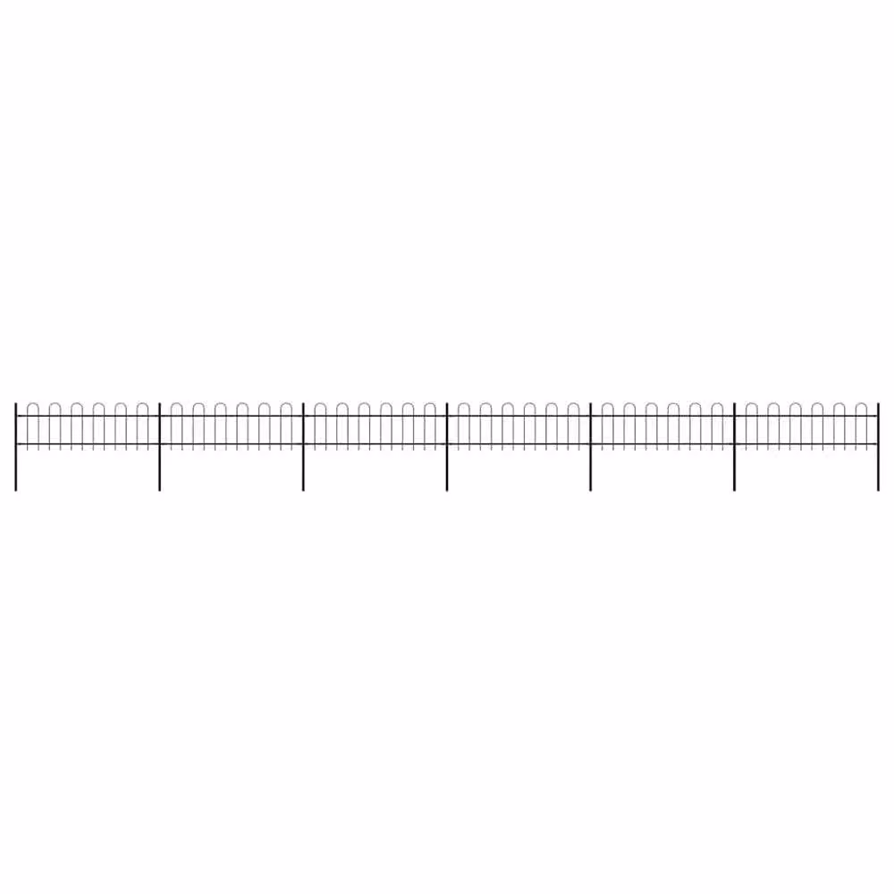 Berkfield Home Elegant Garden Fence with Hoop Top, Powder-Coated Steel, Black, W: 10.2 m, H: 0.6 m