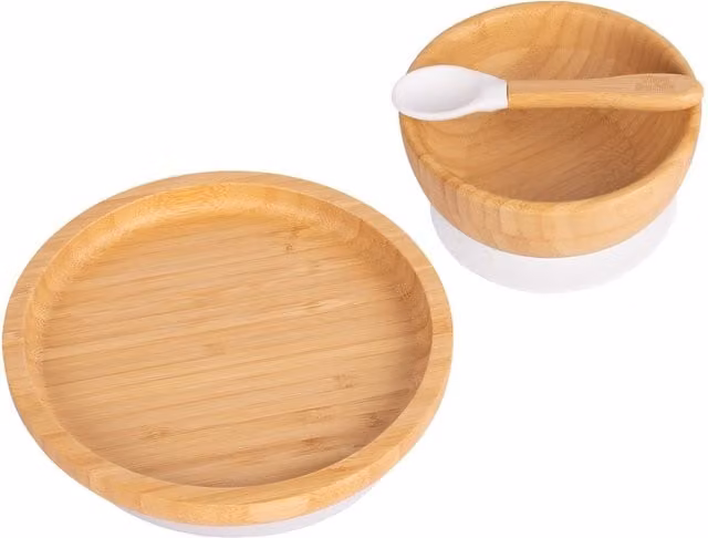 Tiny Dining 3-Piece Round Bamboo and Silicone Baby Weaning Set in White