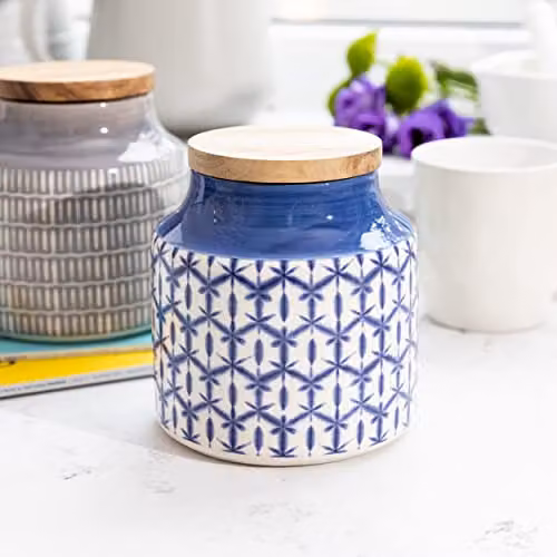 Mikasa Drift Blue Ceramic Airtight Storage Canister with Wooden Lid, 900ml, W/D/H: 12.5 x 12.5 x 12.5 cm – 3