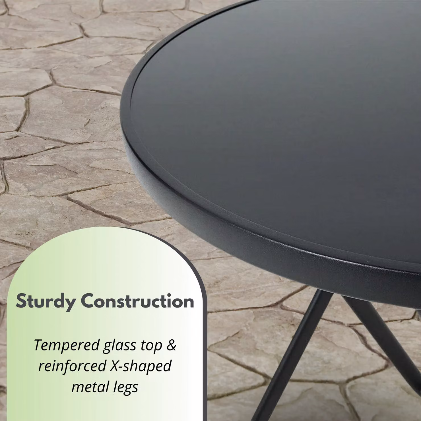 Marco Paul Black Circular Folding Garden Side Table with Metal and Glass Top, Diameter: 45 cm – 8