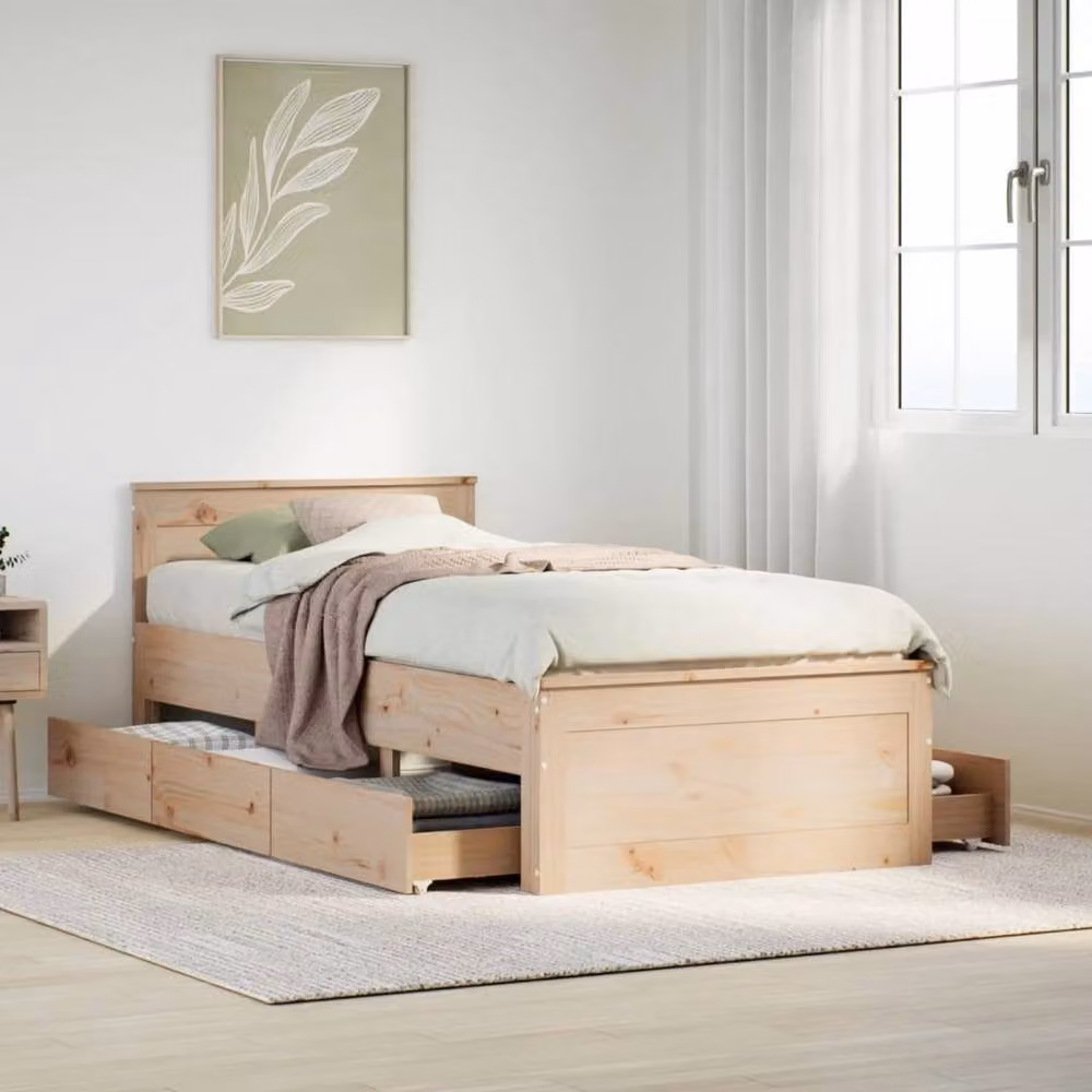 Berkfield Home Solid Pine Bed Frame with Headboard and Drawers, Beige, W/D/H: 90 x 200 cm – 2