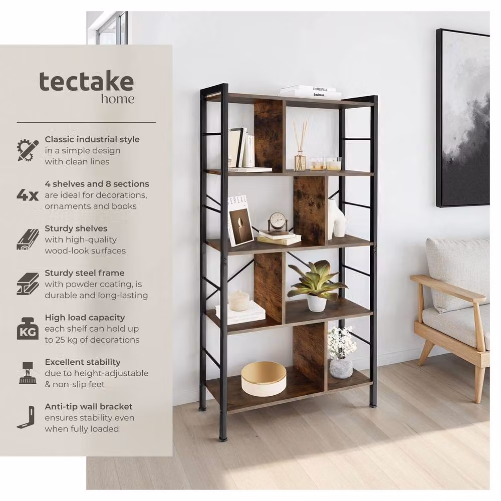 tectake Charleston Freestanding Standing Shelf in Brown, W/D/H: 75.5 x 30 x 155 cm – 2