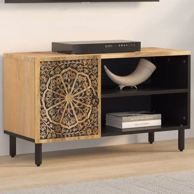 Berkfield Home Retro Solid Mango Wood TV Cabinet in Brown, W: 80 cm, D: 31 cm, H: 46 cm – 1