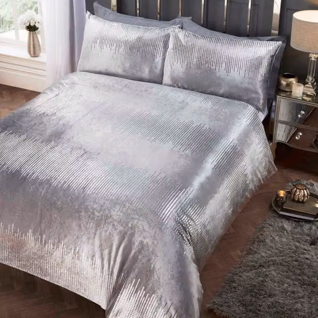 Rapport Home Tiffany Silver Velvet Duvet Cover, 140 x 200 cm