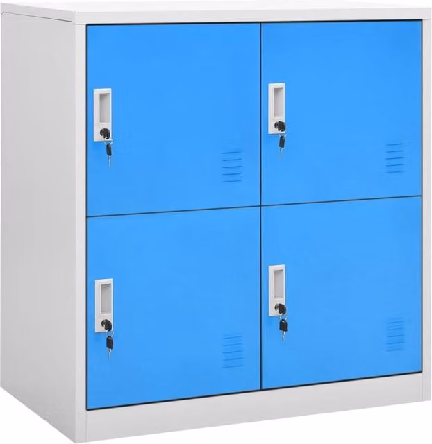 Berkfield Home Set of 2 Modern Steel Locker Cabinets in Light Grey and Blue, W/D/H: 90 x 45 x 92.5 cm