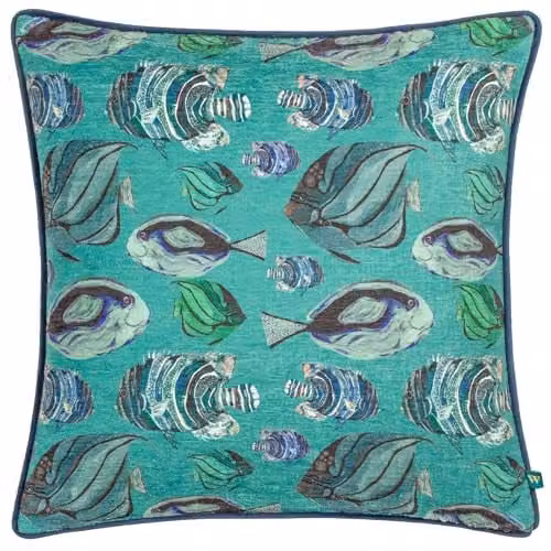 Wylder Tropics Abyss Fish Chenille Decorative Cushion in Blue and Turquoise, W/D/H: 43 x 43 x 43 cm – 1