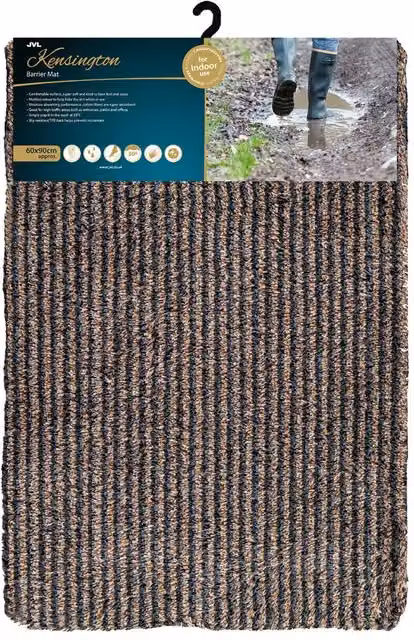 JVL Kensington Striped Barrier Doormat, Multicolour Orange, W: 60 cm, D: 90 cm