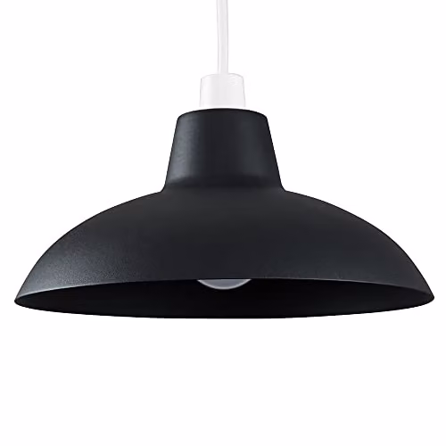 MiniSun Retro Style Matt Black Metal Dome Ceiling Light Shade, Shade Width: 28.8 cm