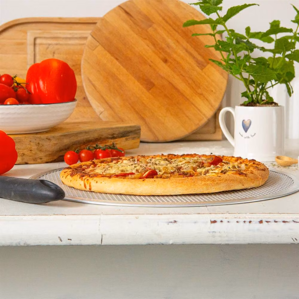 Argon Tableware Set of 2 Non-Stick Aluminium Mesh Pizza Trays, Silver, Diameter: 36 cm – 4