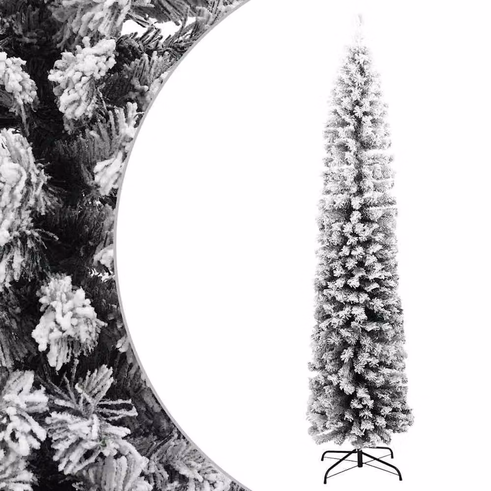 Berkfield Home Slim Artificial Flocked Christmas Tree in Green and White, Height: 210 cm – 2