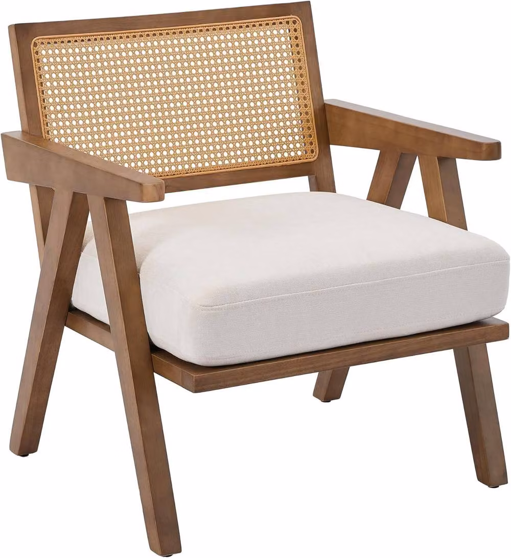 London Boutique Rattan Accent Armchair with Beige Fabric Upholstery – 5