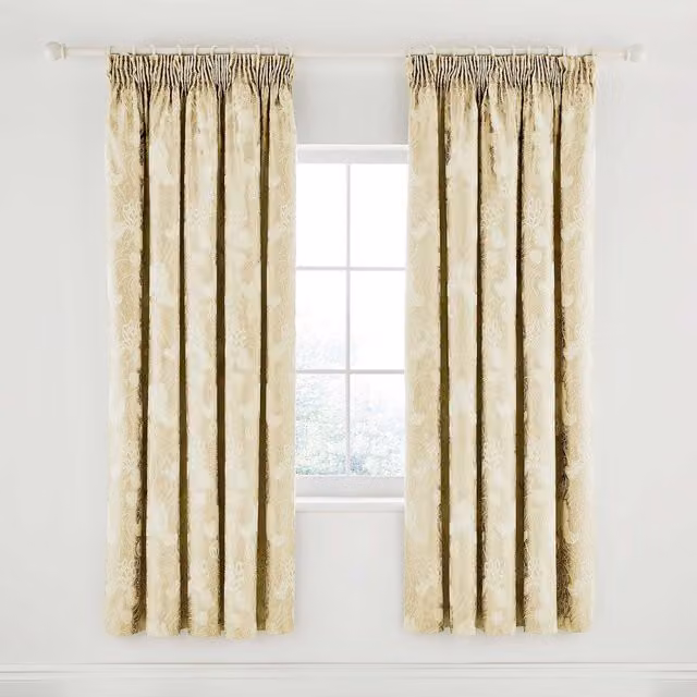 Sanderson Ashbee Floral Curtains in Soft Gold, W: 167.64 cm, H: 182.88 cm
