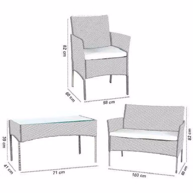 FLAVORA 4 Piece Grey Rattan Garden Furniture Set with Table and Chairs